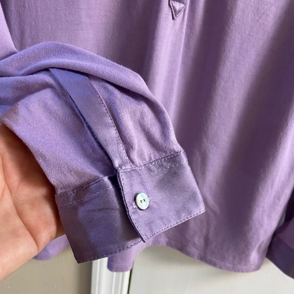 J Jill silk trim Henley lavender long sleeve Medium Petite - Picture 5 of 8